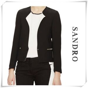 SANDRO Paris White Lapels Blazer Jackets in Black